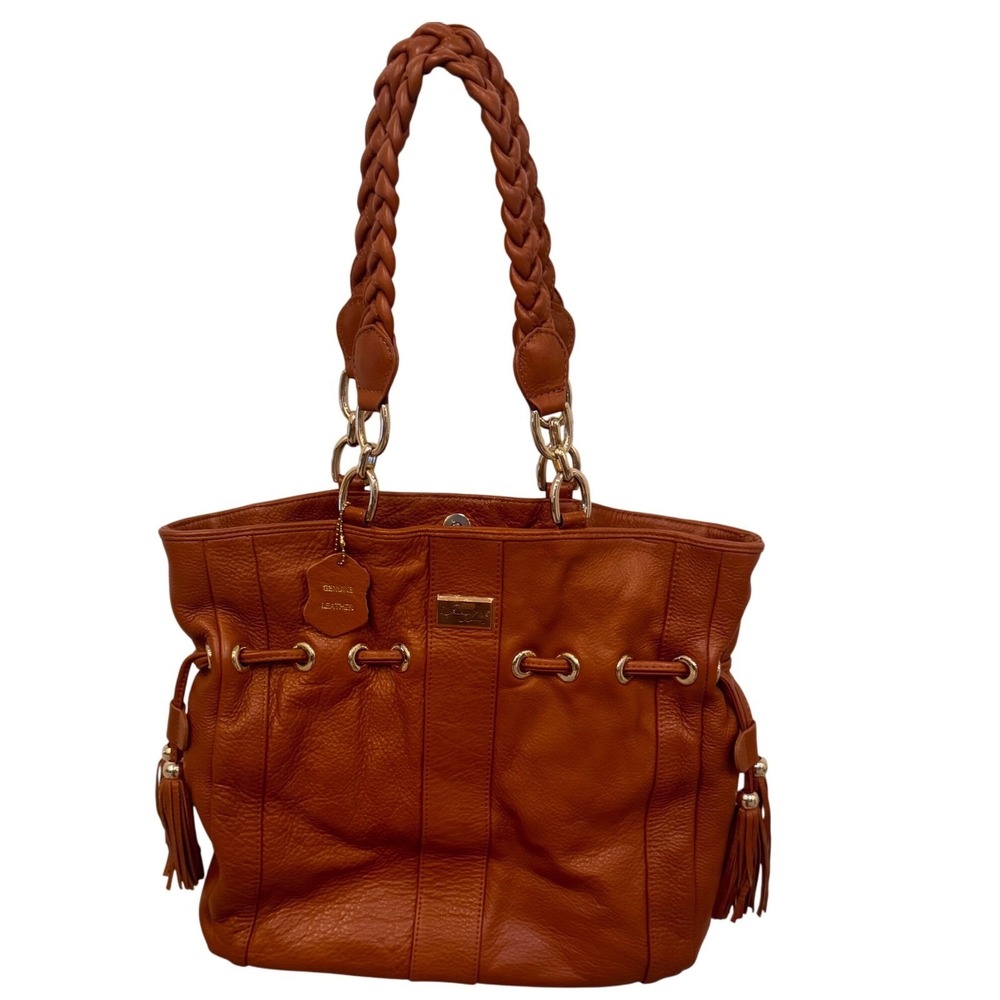 Isabella Adams Leather Tote Braided‎ Handle Drawstring Bucket Bag  10x17x4